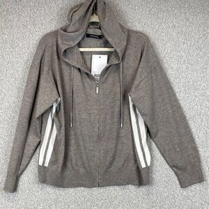 Paradis knit zip hoodie M cappuccino brown with sporty stripes soft cozy